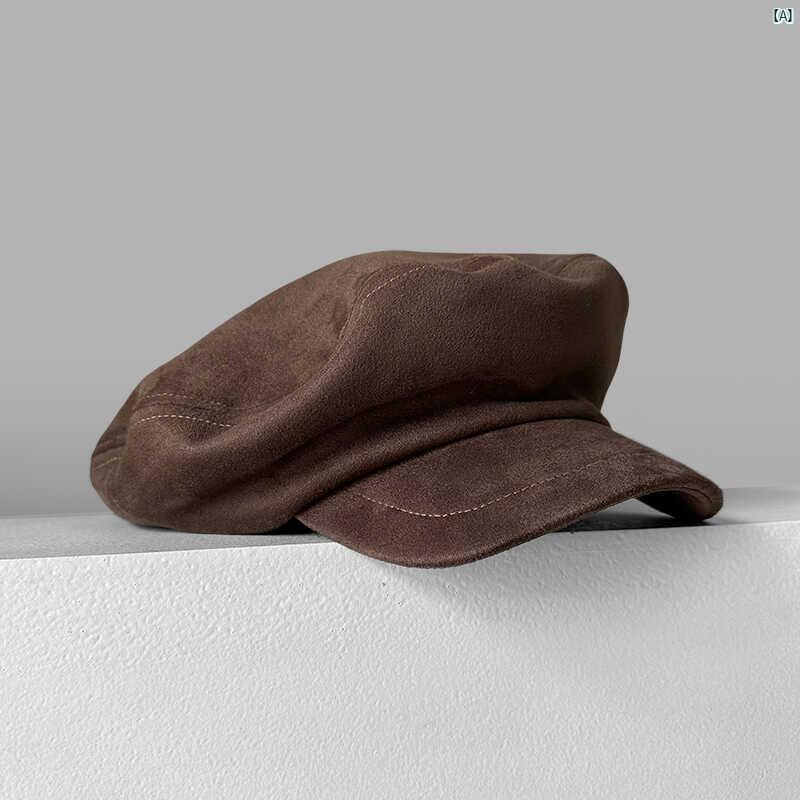 ユニセックス　ファッション小物　おしゃれ　 秋冬 スエード ネイビー 帽子 性格 大きい 画家帽子 小柄 文学 キャスケット 顔 出し