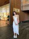 レディース ファッション おしゃれ 韓国 海外風 春 秋 冬 アレックス スティーブンス Vネック ホワイト ドレス レディース 夏 サスペンダー ミドル丈 Aラインイン スカート