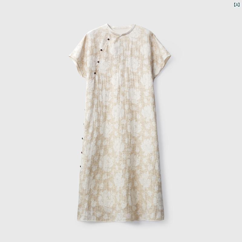 ファッション　レディース　レディースファッション　おしゃれ　上品　大人 Rongmei 新 中華風 リネン コットン Yanyu 江南 ローズ ジャカード シャツ ドレス レディース