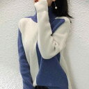 レディース ファッション おしゃれ 大人ファッション 海外風 レディースファッション 上品 かわいい セーター タートルネック カラー ブロック レディー スルース 厚手 ウール コントラスト プルオーバー