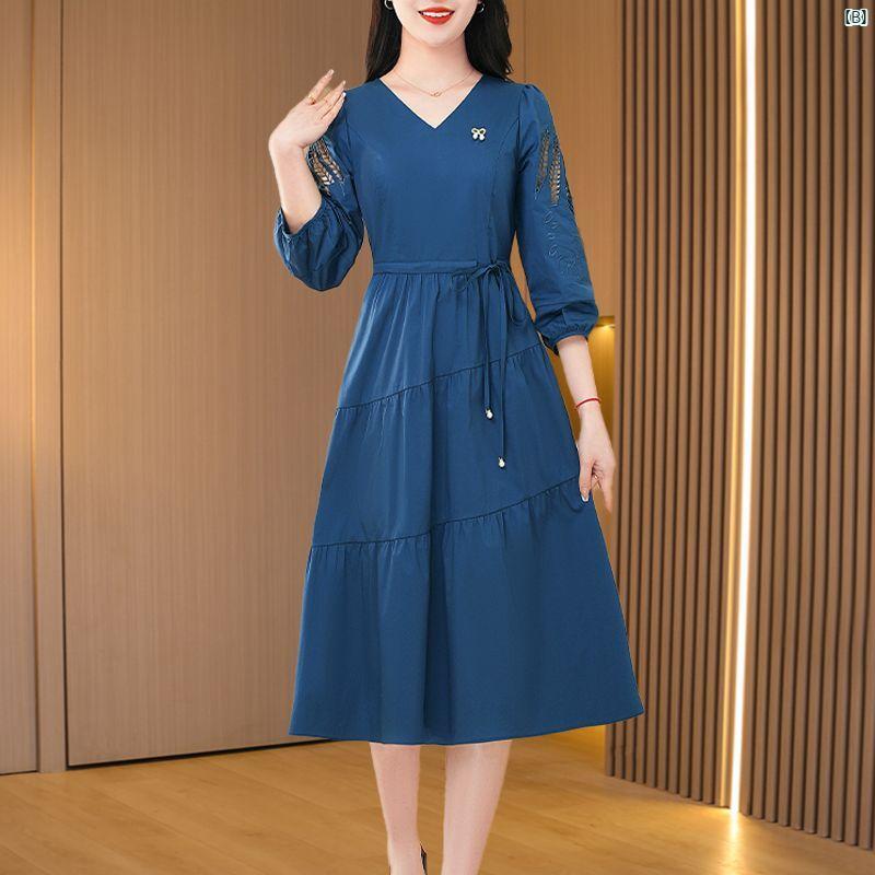 ドレス　ファッション　レディース　レディース　レディースファッションドレス　ママ　お母さん　上品 十三 ライン レディース ドレス 春夏 ハイエンド スカート