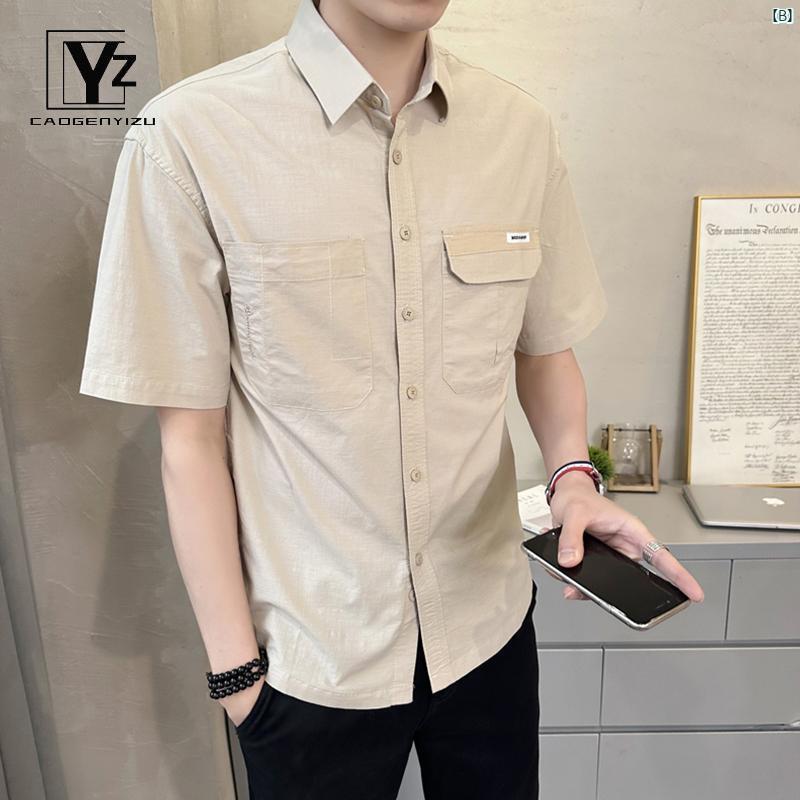 メンズ　海外ファッション　メンズファッション　おしゃれ ハイエンド アメリカン ワークウェア 半袖 シャツ 男性用 夏 カジュアル ジャケット