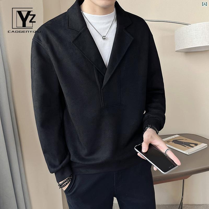 メンズ　海外ファッション　メンズファッション　おしゃれ スエード ジャケット メンズ 春 紳士服 ハイエンド スーツ 襟 スウェットシャツ