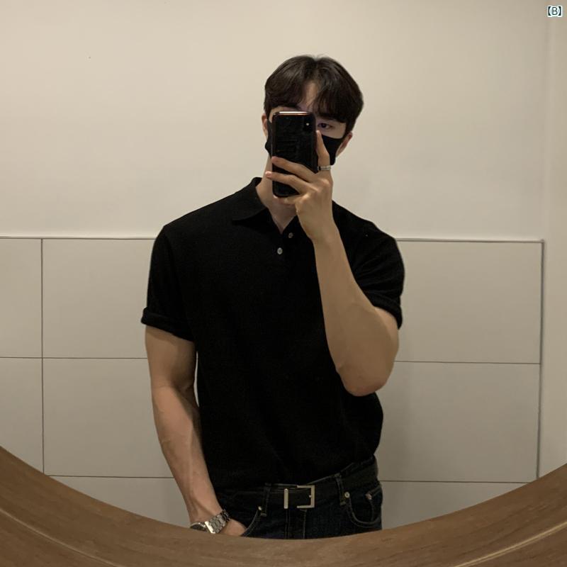 メンズ　メンズファッション　ファッション　韓国　韓国ファッション　海外ファッション ポロシャツ 夏 ニット 半袖 通気性 プルオーバー 韓国 カジュアル Tシャツ 男性用