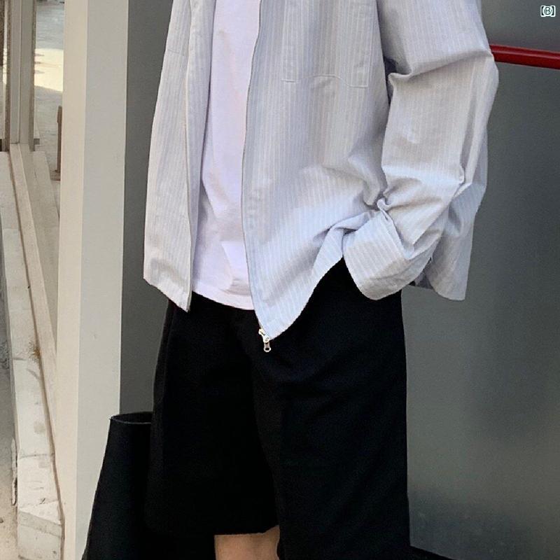 メンズ　メンズファッション　ファッション　韓国　韓国ファッション　海外ファッション 韓国 ストリート ソリッドカラー カジュアル パンツ 夏 メンズ ワイド レッグ ショート デイリー 5 分