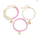 レディース 足首アクセサリー かわいい ヒトデ 殻 3点 セット ソフト 陶器 ライス ビーズ アンクレット 夏 ファッション 海辺 旅行 休暇 アクセサリー