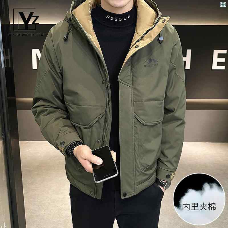 メンズ　海外ファッション　ファッション ジャケット メンズ 韓国 作業着 フード付き 秋冬 コットン 厚手 カジュアル 服