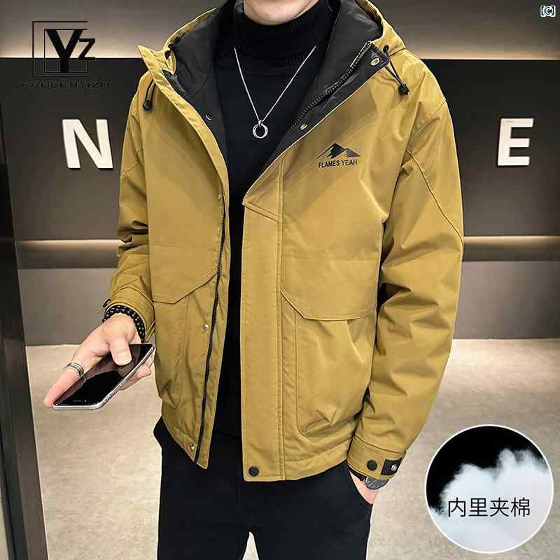 メンズ　海外ファッション　ファッション ジャケット メンズ 韓国 作業着 フード付き 秋冬 コットン 厚手 カジュアル 服