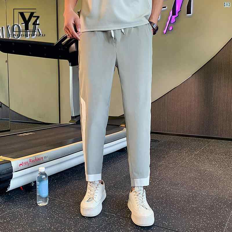 パンツ メンズ 夏 薄手 スリム 冷感 九分丈 ステッチ ストレート レッグ カジュアル