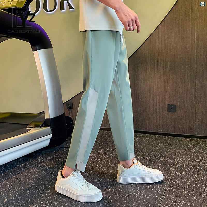 パンツ メンズ 夏 薄手 スリム 冷感 九分丈 ステッチ ストレート レッグ カジュアル