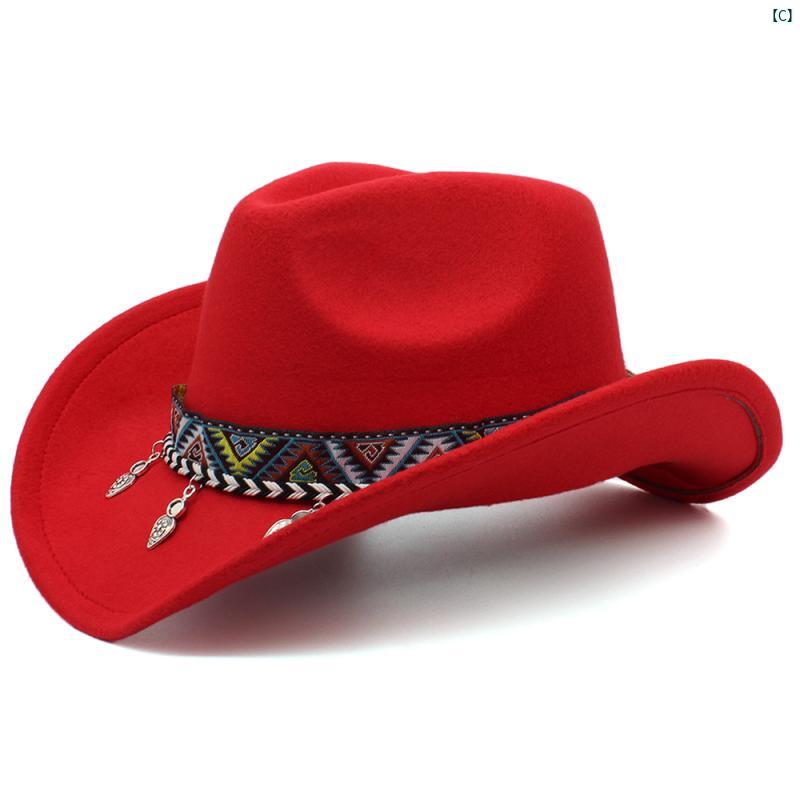 カウボーイハット ウエスタン カウボーイ ハット エスニック ペンダント 牛革 レザー ベルト 日焼け防止 暖かい 男子 ガールズ用 ウール 春秋　冬