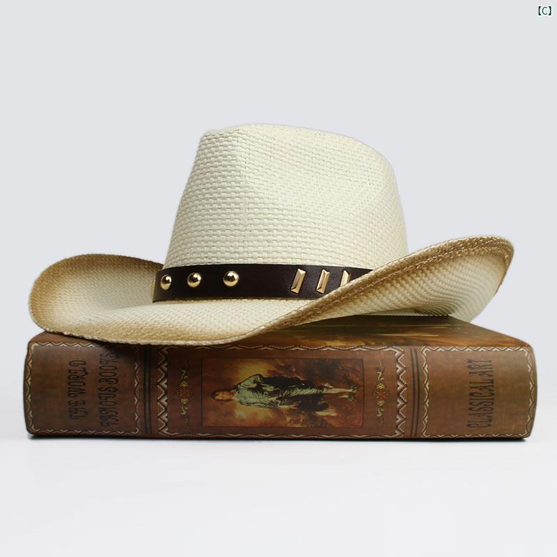 カウボーイハット コーヒー 幾何学 合金 ベルト レトロ 夏 軽量 通気性 つば広 日焼け防止 ウエスタン カウボーイ 麦わら 帽子