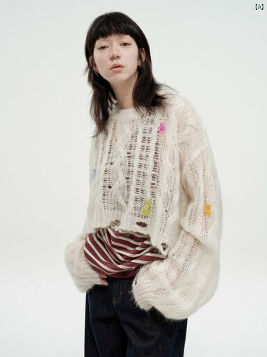 レディース ファッション レディースファッション 海外風 VERMOCollection of Childlike Hearts 太 針 テクスチャー ドモ ヘア 糸 結び ペンダント 長袖 ニット セーター レディース ファッション レディースファッション 海外風 VERMOCollection of Childlike Hearts 太 針 テクスチャー ドモ ヘア 糸 結び ペンダント 長袖 ニット セーター