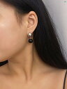 レディース アクセサリー ファッション おしゃれ 韓国 GWE フレンチ シンプル 質感 高級 ブラック 瑪瑙 ペンダント イヤリング レトロ レディース シルバー 925(4)