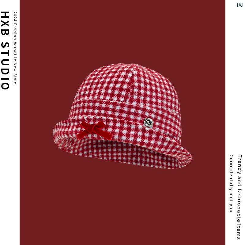 レディース ファッション おしゃれ 海外風 秋冬 蝶 結び 漁師 帽子 暖かい バケット ハット 顔 小柄 千鳥格子