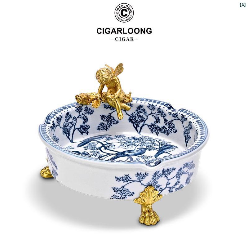 タバコグッズ　タバコ用品　かっこいい　大人 CIGARLOONG シガー 灰皿大 径 セラミック 象嵌 銅 クラシカル 柄 ベース CLGEP 18