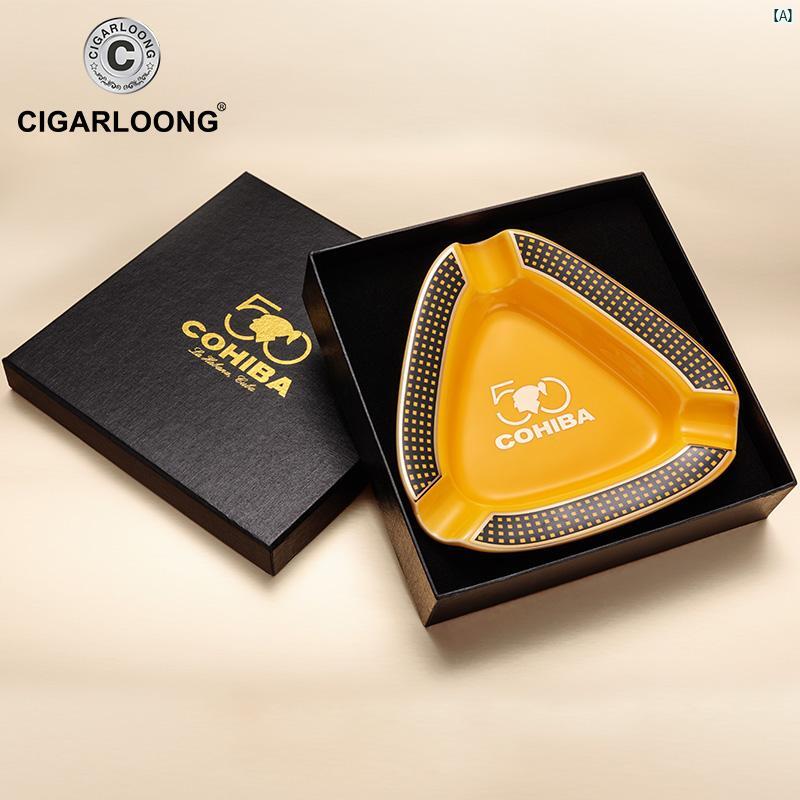 タバコグッズ　タバコ用品　かっこいい　大人 CIGARLOONG 葉巻 灰皿 セラミック大 直径 3 パック タバコ トラフ リビング ルーム 煙