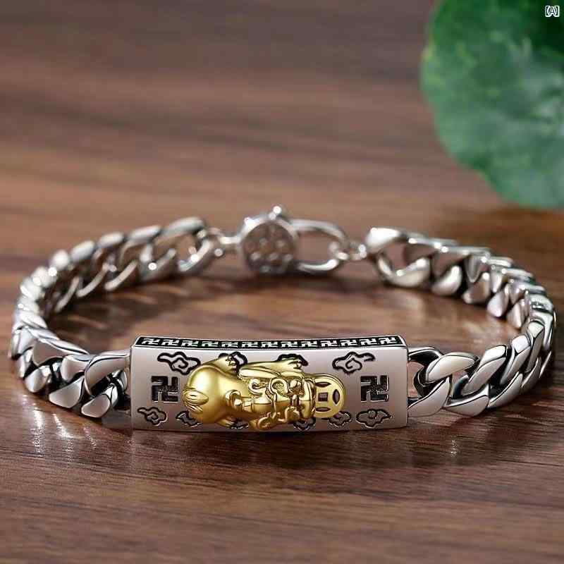メンズ　レディース　ファッション　アクセサリー　オシャレ 6文字 マントラ タイ シルバー 貔貅 ブレスレット 男性用 シンプル カップル ストリート ヒップ ホップ ガールフレンドへ ギフト