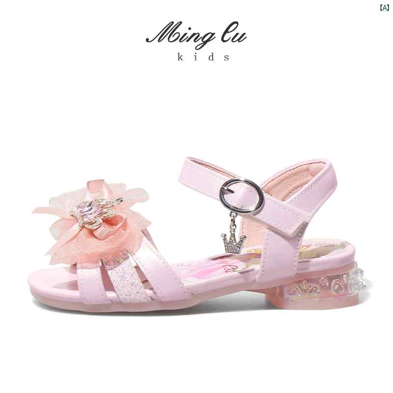キッズ　キッズ用品　子供用品　キッズファッション　キッズシューズ ガールズ プリンセス シューズ サンダル 夏中大 子供 ソフト ソール クリスタル 女 レッドちゃん