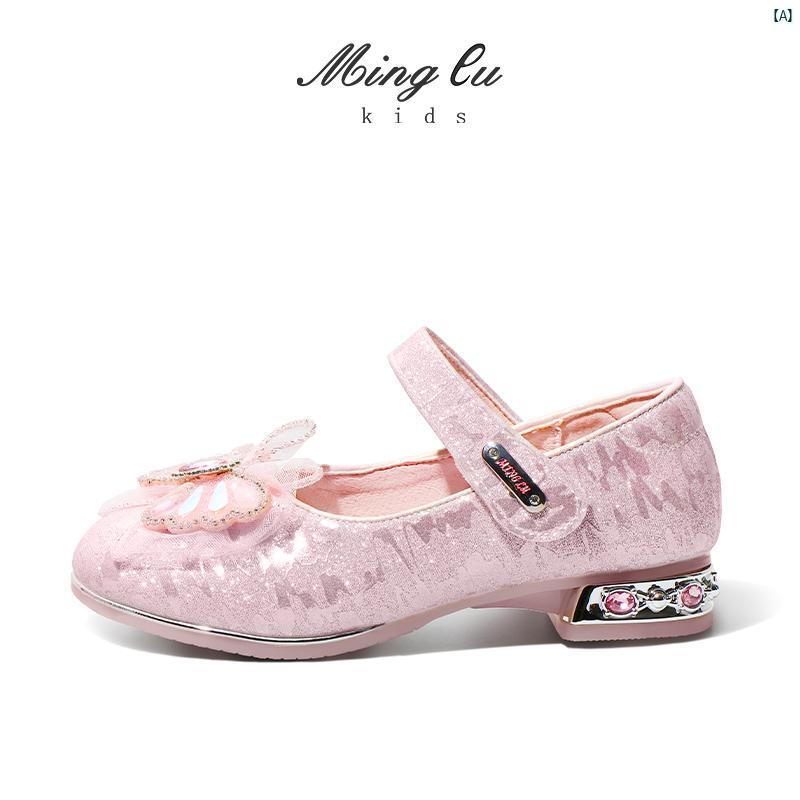 キッズ　キッズ用品　子供用品　キッズファッション　キッズシューズ ガールズ 革靴 クリスタル パールリボン ソフト ソール プリンセス シューズ 春秋 子供 ベビー