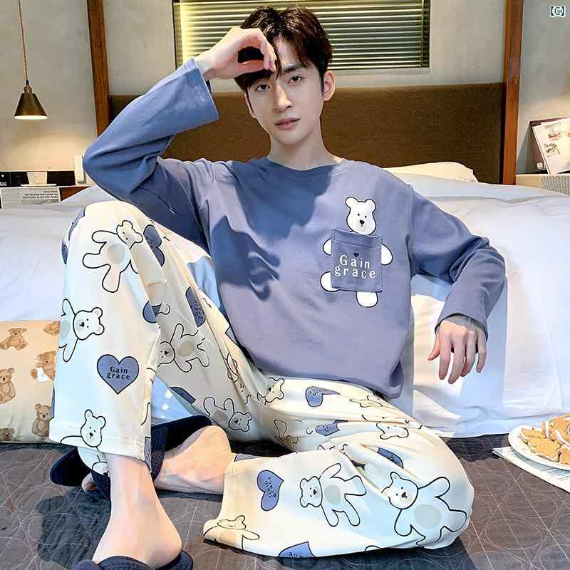 レディース　ファッション　室内　パジャマ ビクトリア パジャマ 男性用 春秋 コットン 長袖 ズボン ティーンエイジャー 大きいサイズ 屋外着用 可能 ホーム 服 セット