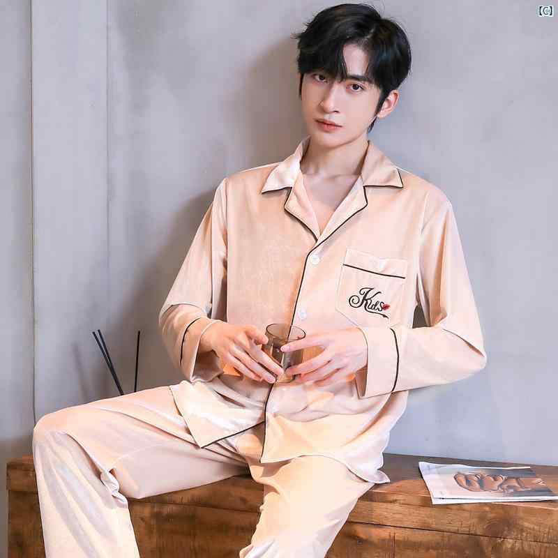 ビクトリア メンズ パジャマ 春秋　冬 ゴールド ベルベット シンプル 薄手 ホーム ウェア 外着用 す