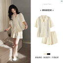 メンズ パジャマ ファッション オシャレ ビクトリア カップル パジャマ レディース 夏 コットン 半袖 薄手 ホーム 服 男性用 スーツ 外着用 可能(4)