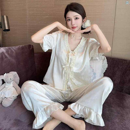 パジャマ オシャレ 大人 ビクトリア 冷感 パジャマ レディース 夏 魅惑的 半袖 ズボン ホームウェア 2点 スーツ パジャマ オシャレ 大人 ビクトリア 冷感 パジャマ レディース 夏 魅惑的 半袖 ズボン ホームウェア 2点 スーツ