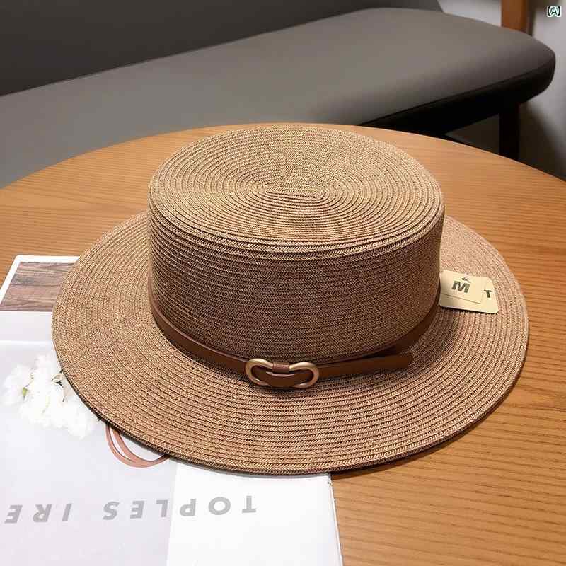レディース　ファッション　レディースファッション　帽子 製 UV 耐性 フラットエッジ フラット トップ 麦わら 帽子 エレガント 夏 日焼け防止 ラフィア ハット