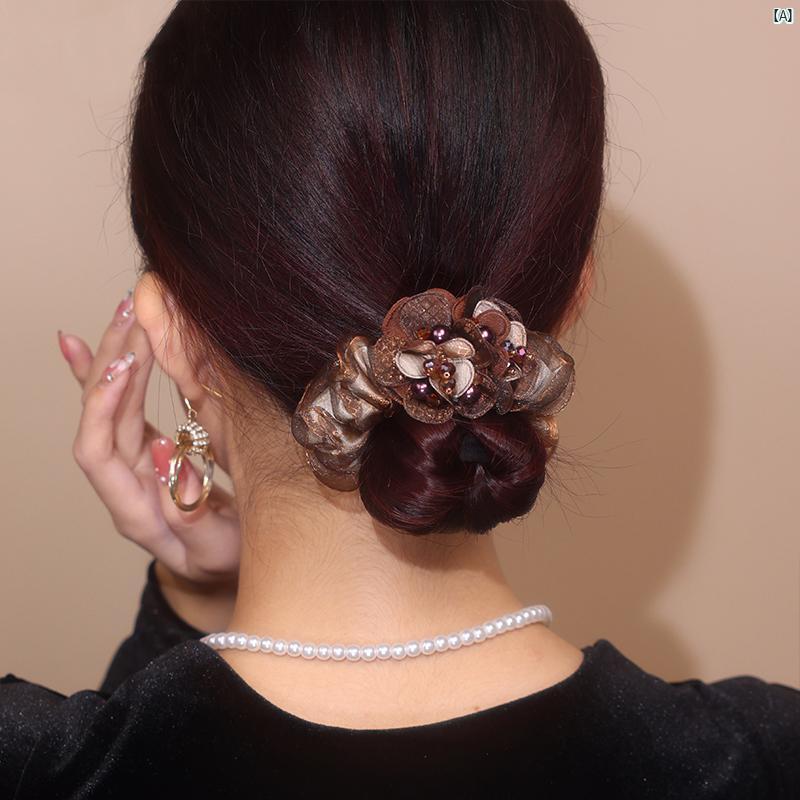 ヘアアクセサリー　ヘアアクセ　オシャレ　レディース　レディース　ファッション　小物　レディースアクセサリー メッシュ ヘア リング ハイエンド ミートボール ヘッド バンド ネクタイ ロープ 頭 花 アクセサリー