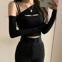 海外ファッション レディースファッション 街歩き ショッピング オシャレ 2 ピース Tシャツ キャミ クロップ トップ レディース Y K ベーシック タイト