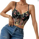海外ファッション レディースファッション 街歩き ショッピング オシャレ メッシュ Vネック クロップ トップ レース シアー ベスト ホルター コルセット