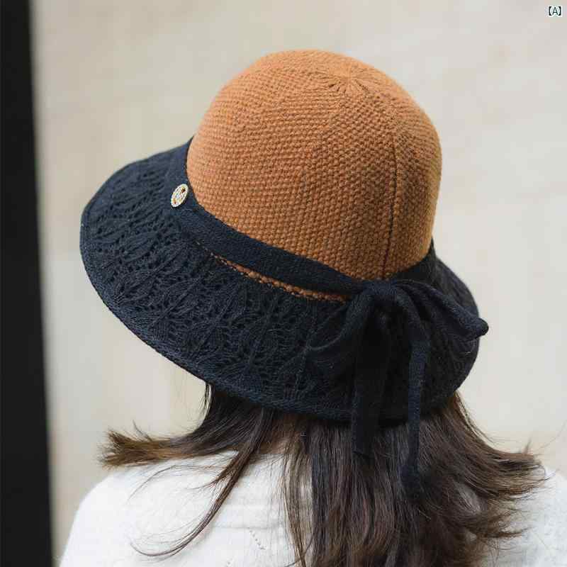 帽子　日除け　日陰 レディース ニット ウール 帽子 秋冬 フィッシャーマン ハット 折りたたみ式 日焼け防止 バイザー 韓国 す