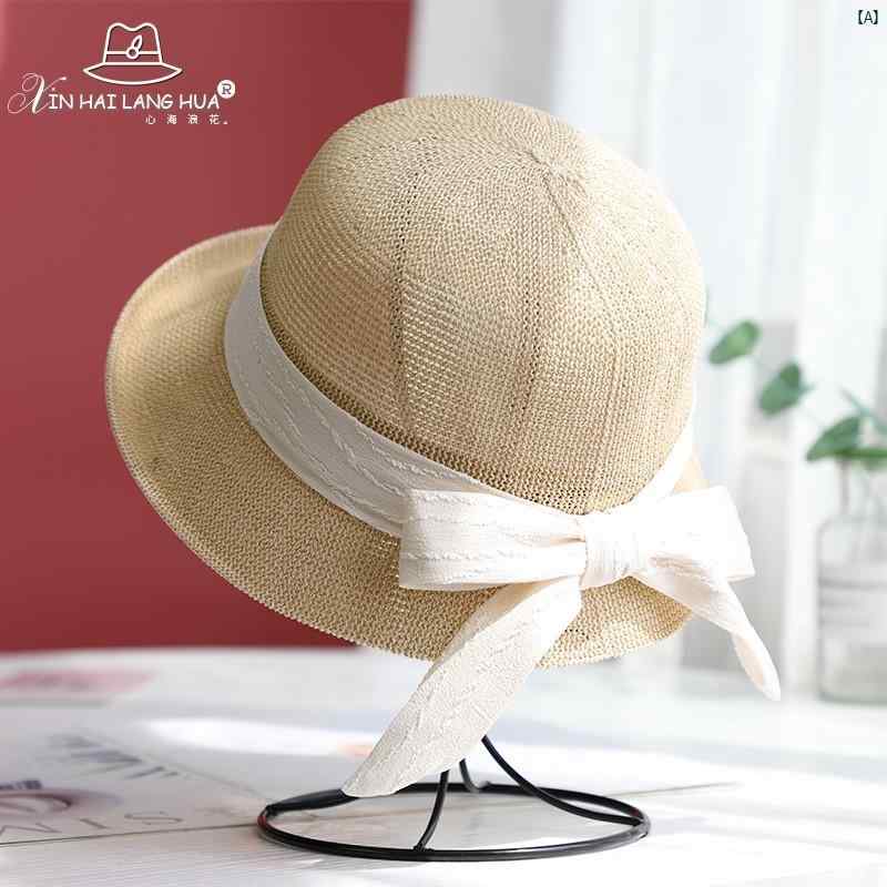 レディース　大人　お母さん　ママ　買い物　外出 春夏 蝶 結び 麦わら帽子 帽子 エレガント 日焼け防止 日よけ 旅行用 バケット ハット