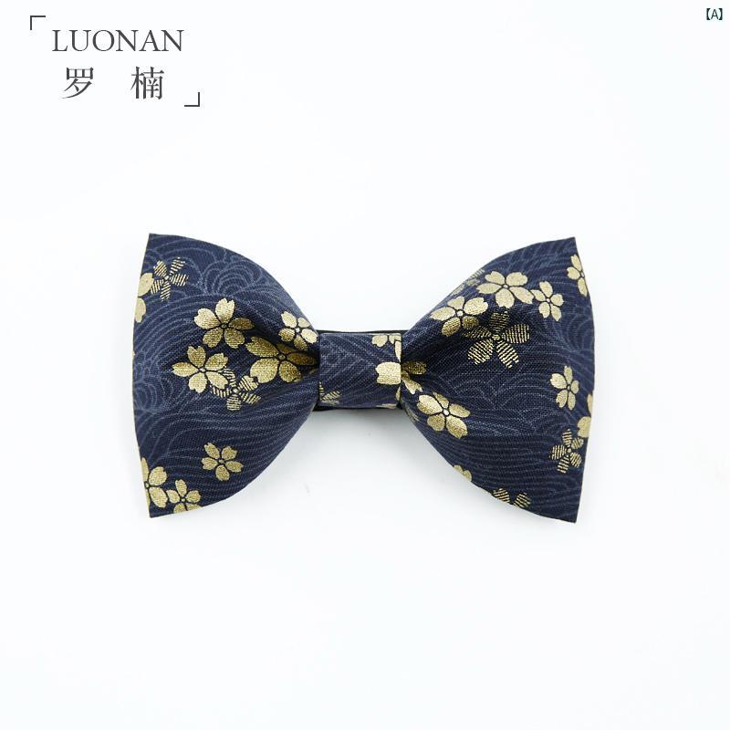 蝶 ネクタイ メンズ フォーマル 結婚式 和風 ダーク ブルー ゴールド 桜 柄 新郎 紳士 韓国 ギフト