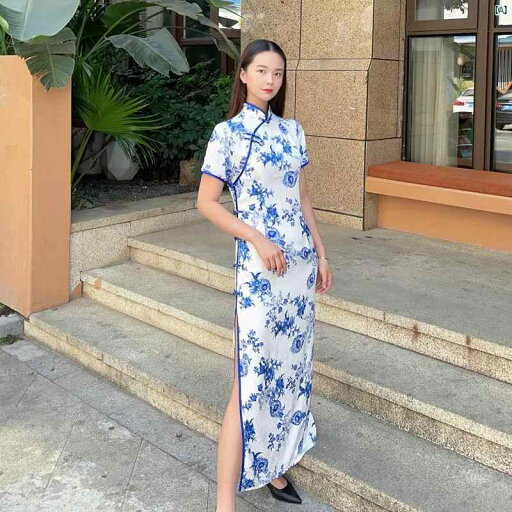 チャイナドレス 中華ドレス 綺麗 オシャレ 大人 服 ファッション Qianbaisi 春夏 中華風 ブルー ホワイト 磁器 チャイナドレス レトロ 民族風 ロング パフォーマンス 衣装 チャイナドレス 中華ドレス 綺麗 オシャレ 大人 服 ファッション Qianbaisi 春夏 中華風 ブルー ホワイト 磁器 チャイナドレス レトロ 民族風 ロング パフォーマンス 衣装