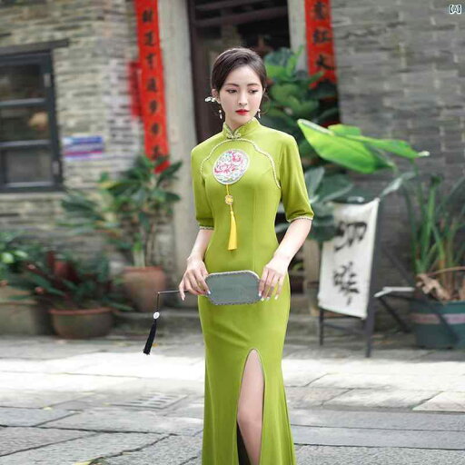 チャイナドレス 中華ドレス 綺麗 オシャレ 大人 服 ファッション Qianbaisi ハイエンド キャットウォーク チャイナ フィッシュ テール スカート ミッド スリーブ 春 エスニック ロング ステージ パフォーマンス ドレス レディース チャイナドレス 中華ドレス 綺麗 オシャレ 大人 服 ファッション Qianbaisi ハイエンド キャットウォーク チャイナ フィッシュ テール スカート ミッド スリーブ 春 エスニック ロング ステージ パフォーマンス ドレス レディース