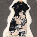 チャイナドレス 中華ドレス 綺麗 オシャレ 大人 服 ファッション 春夏 レディース ハイエンド レトロ ポジショニング プリント チャイナ ドレス(4)