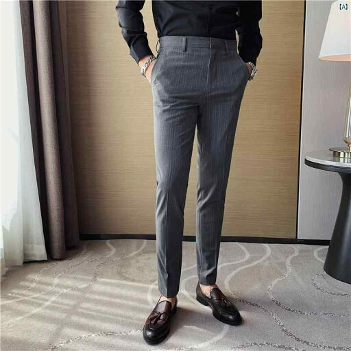 メンズ メンズファッション スーツ フォーマル 韓国 男性用 パンツ ストライプパンツ スリムフィット ストレート レッグ 九分丈 春秋 カジュアル スーツ メンズ メンズファッション スーツ フォーマル 韓国 男性用 パンツ ストライプパンツ スリムフィット ストレート レッグ 九分丈 春秋 カジュアル スーツ