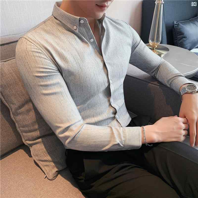 メンズ　メンズファッション　スーツ　フォーマル メンズ 半袖 シャツ 薄手 夏 スリム ストライプ インチ レトロ カジュアル