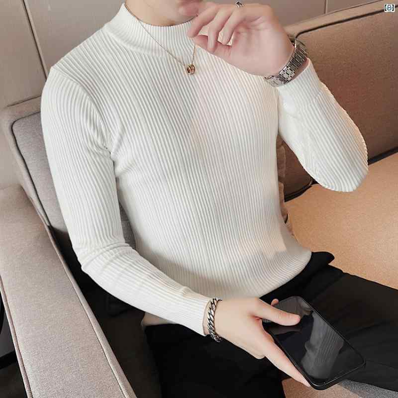 メンズ　メンズファッション　ファッション　フォーマル 男性用 ハーフ タートルネックセーター スリムフィット 秋冬 厚手 韓国 ストライプセーター シャツ