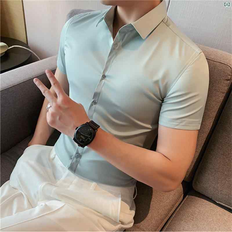 メンズ　メンズファッション　ファッション　フォーマル 冷感 シャツ メンズ 半袖 韓国 スリム 夏 ビジネス カジュアル 薄手 ノンアイロン 無地 フォーマル中 袖