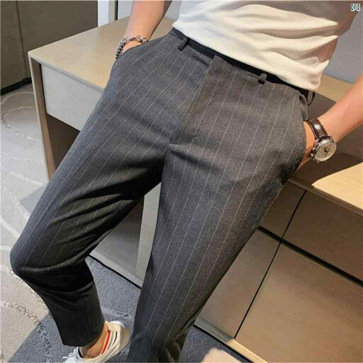 メンズ メンズファッション ファッション フォーマル メンズパンツ スリムフィット 小柄 足 夏 薄手 ストライプ 九分 パンツ 男性用 カジュアル スーツ メンズ メンズファッション ファッション フォーマル メンズパンツ スリムフィット 小柄 足 夏 薄手 ストライプ 九分 パンツ 男性用 カジュアル スーツ
