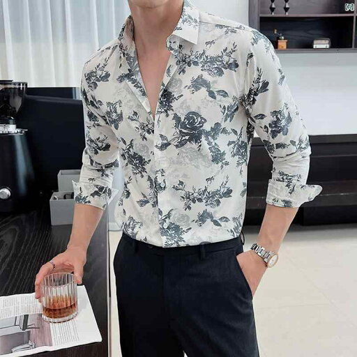 メンズ メンズファッション フォーマル 花柄 シャツ メンズ 長袖 ビジネス カジュアル ハイエンド 美容師 韓国 スリム 新 メンズ メンズファッション フォーマル 花柄 シャツ メンズ 長袖 ビジネス カジュアル ハイエンド 美容師 韓国 スリム 新
