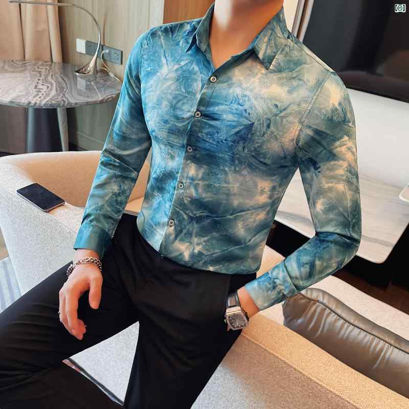 メンズ　メンズファッション　フォーマル ファンタジー 花柄 シャツ メンズ 長袖 スリムフィット 韓国 個性 カジュアル 秋 新