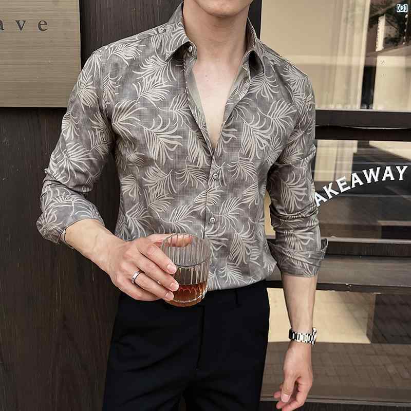 メンズ　メンズファッション　フォーマル 花柄 シャツ メンズ 長袖 韓国 ハイエンド レトロ スリムフィット 英国