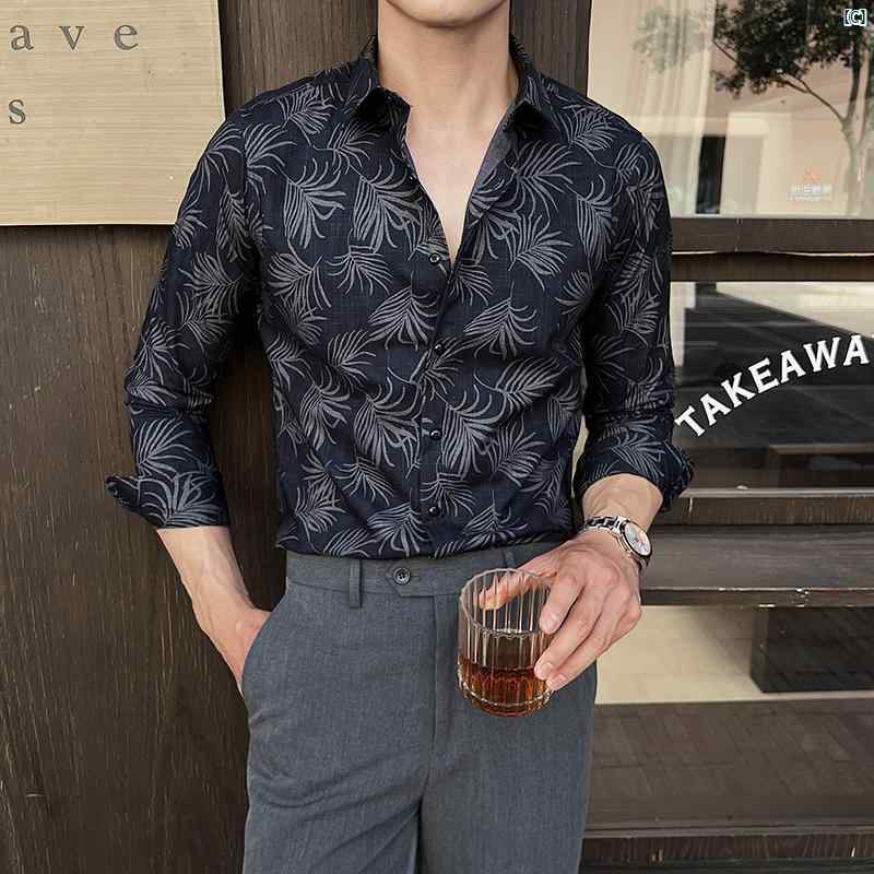メンズ　メンズファッション　フォーマル 花柄 シャツ メンズ 長袖 韓国 ハイエンド レトロ スリムフィット 英国