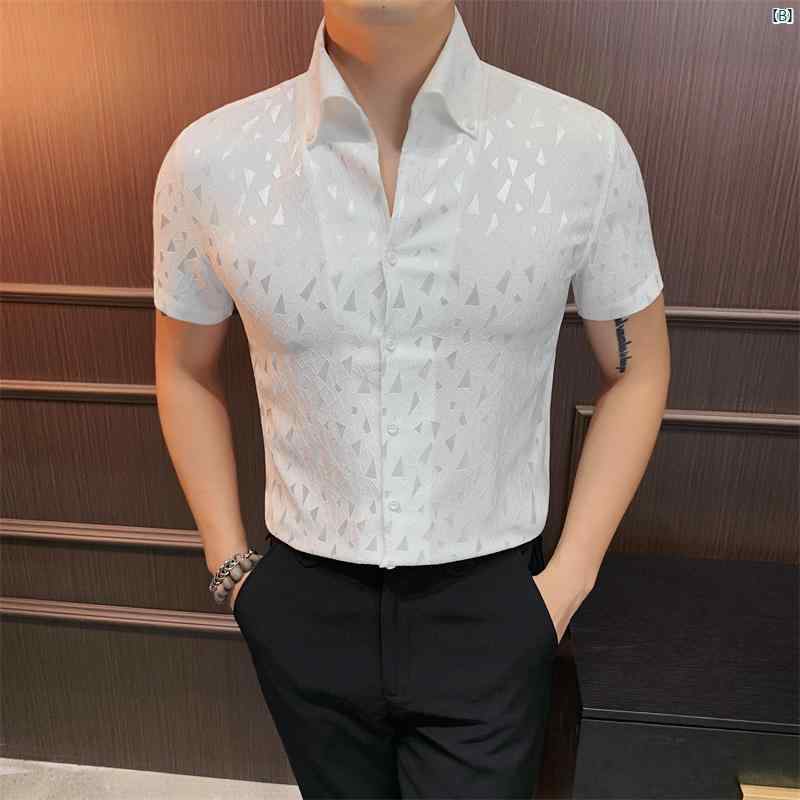 メンズ　メンズファッション　フォーマル Vネック 花柄 シャツ メンズ 半袖 幾何学 模様 冷感ノー アイロン スリム 夏 新