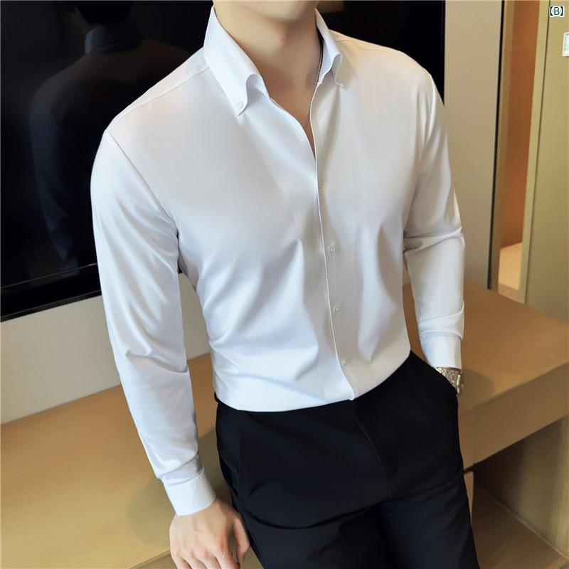 メンズ　メンズファッション　フォーマル 高級 シームレス Vネック シャツ メンズ 長袖 ビジネス フォーマルウェア 韓国 紳士 ワン カラー イタリアン