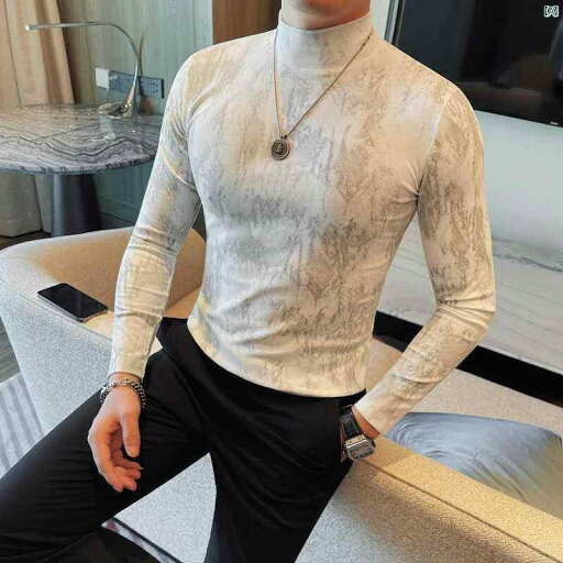 メンズ メンズファッション フォーマル コットン タイダイ柄 Tシャツ メンズ 長袖 韓国 スリム ハーフ タートルネック ストレッチ 秋冬 シャツ メンズ メンズファッション フォーマル コットン タイダイ柄 Tシャツ メンズ 長袖 韓国 スリム ハーフ タートルネック ストレッチ 秋冬 シャツ
